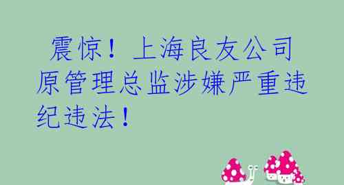 震惊!上海良友公司原管理总监涉嫌严重违纪违法!