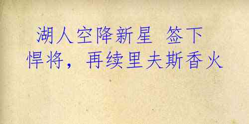 湖人空降新星 签下悍将,再续里夫斯香火