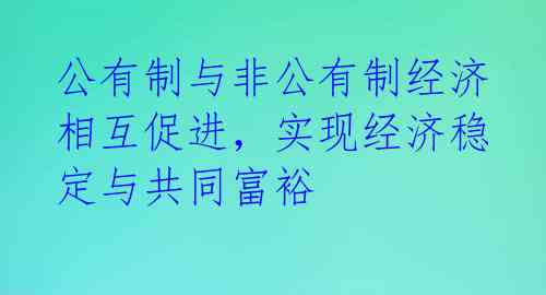 公有制与非公有制经济相互促进,实现经济稳定与共同富裕
