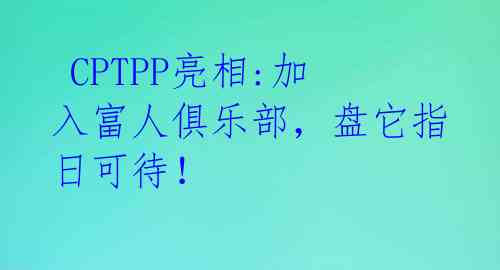 CPTPP亮相:加入富人俱乐部,盘它指日可待!
