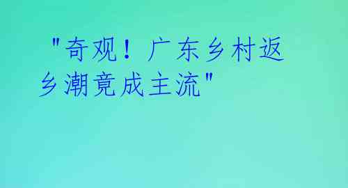  "奇观！广东乡村返乡潮竟成主流" 