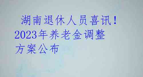 湖南退休人员喜讯!2023年养老金调整方案公布