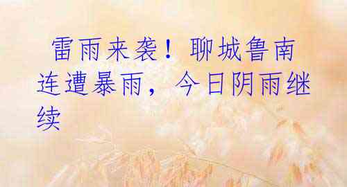雷雨来袭!聊城鲁南连遭暴雨,今日阴雨继续