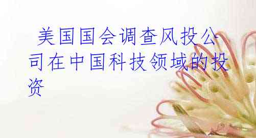 美国国会调查风投公司在中国科技领域的投资