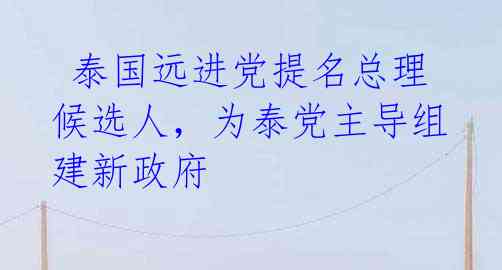 泰国远进党提名总理候选人,为泰党主导组建新政府