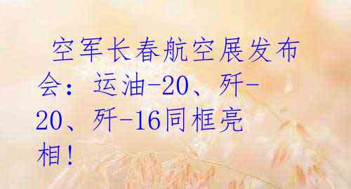  空军长春航空展发布会：运油-20、歼-20、歼-16同框亮相! 