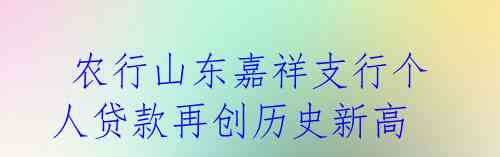 农行山东嘉祥支行个人贷款再创历史新高