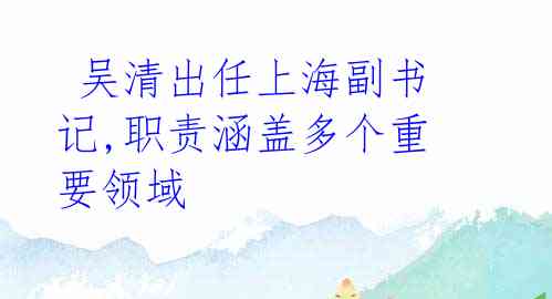 吴清出任上海副书记,职责涵盖多个重要领域