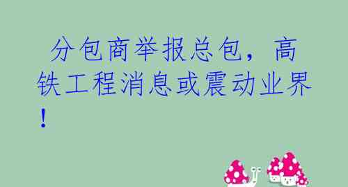 分包商举报总包,高铁工程消息或震动业界!
