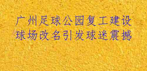 广州足球公园复工建设 球场改名引发球迷震撼