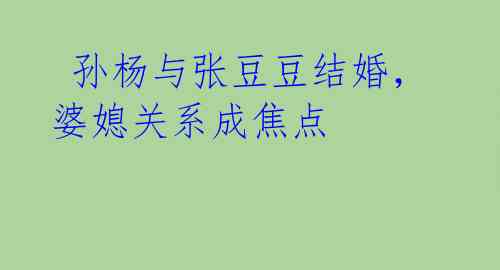 孙杨与张豆豆结婚,婆媳关系成焦点
