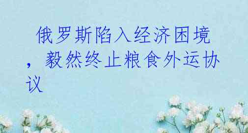 俄罗斯陷入经济困境,毅然终止粮食外运协议