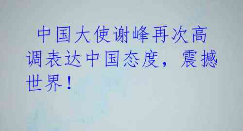中国大使谢峰再次高调表达中国态度,震撼世界!