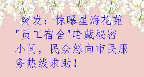  突发：惊曝星海花苑"员工宿舍"暗藏秘密小间，民众怒向市民服务热线求助！
