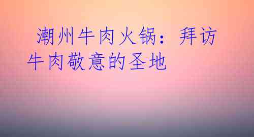 潮州牛肉火锅:拜访牛肉敬意的圣地