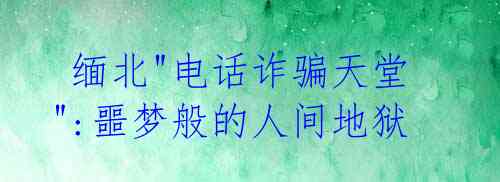 缅北"电话诈骗天堂":噩梦般的人间地狱