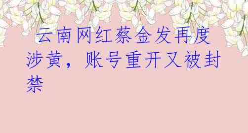  云南网红蔡金发再度涉黄，账号重开又被封禁 