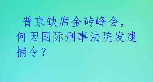  普京缺席金砖峰会，何因国际刑事法院发逮捕令？ 