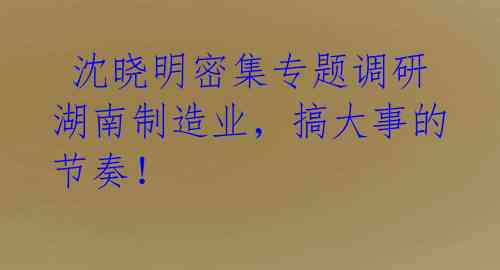  沈晓明密集专题调研湖南制造业，搞大事的节奏！ 