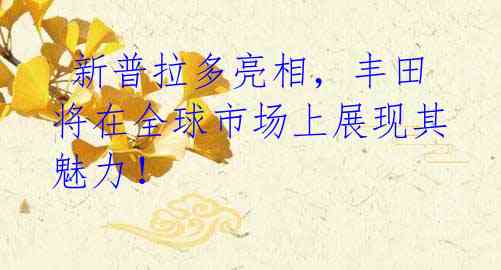 新普拉多亮相,丰田将在全球市场上展现其魅力!