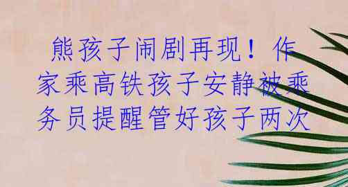 熊孩子闹剧再现!作家乘高铁孩子安静被乘务员提醒管好孩子两次