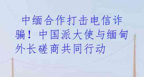中缅合作打击电信诈骗!中国派大使与缅甸外长磋商共同行动