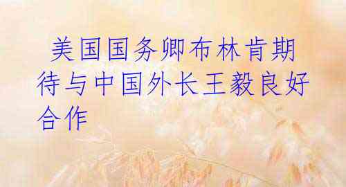美国国务卿布林肯期待与中国外长王毅良好合作