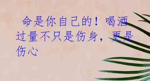 命是你自己的!喝酒过量不只是伤身,更是伤心