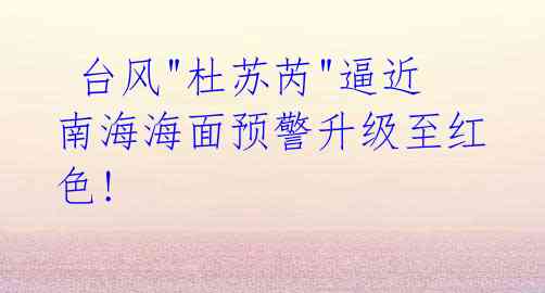 台风"杜苏芮"逼近 南海海面预警升级至红色!