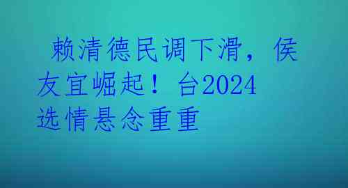  赖清德民调下滑，侯友宜崛起！台2024选情悬念重重 