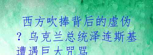 西方吹捧背后的虚伪?乌克兰总统泽连斯基遭遇巨大咒骂