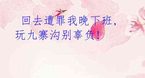 回去遭罪我晚下班,玩九寨沟别辜负!