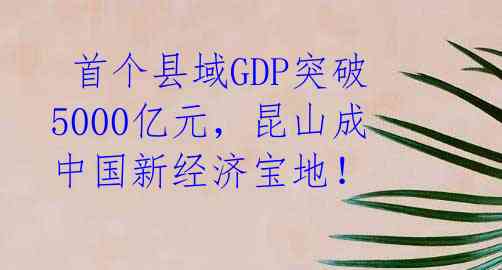  首个县域GDP突破5000亿元，昆山成中国新经济宝地！ 