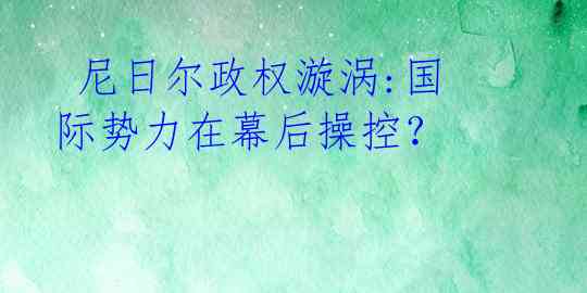 尼日尔政权漩涡:国际势力在幕后操控?