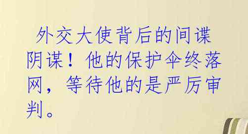  外交大使背后的间谍阴谋！他的保护伞终落网，等待他的是严厉审判。 