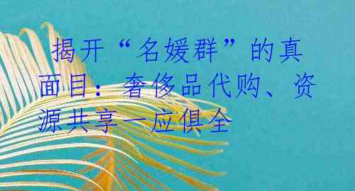 揭开“名媛群”的真面目:奢侈品代购、资源共享一应俱全