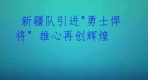 新疆队引进"勇士悍将" 雄心再创辉煌