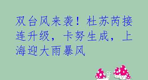 双台风来袭！杜苏芮接连升级，卡努生成，上海迎大雨暴风 