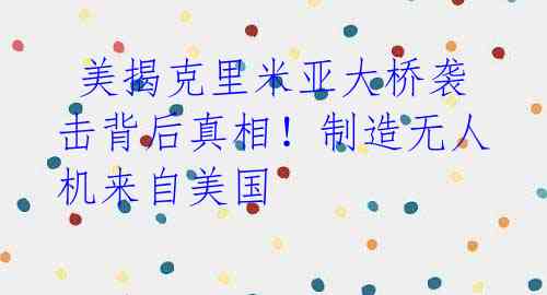  美揭克里米亚大桥袭击背后真相！制造无人机来自美国