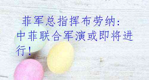  菲军总指挥布劳纳: 中菲联合军演或即将进行!