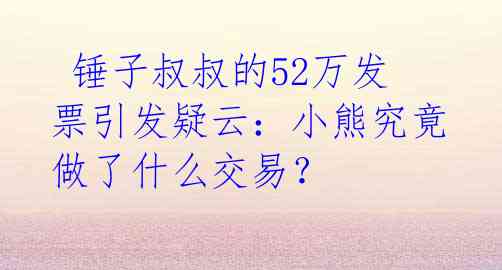 锤子叔叔的52万发票引发疑云:小熊究竟做了什么交易?