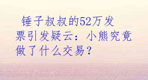  锤子叔叔的52万发票引发疑云：小熊究竟做了什么交易？ 