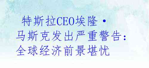 特斯拉CEO埃隆·马斯克发出严重警告:全球经济前景堪忧