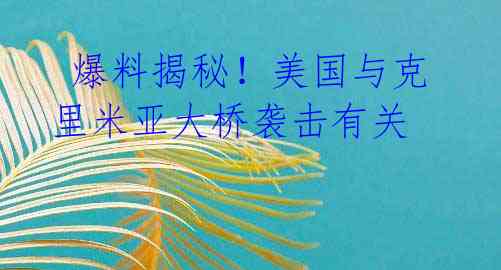 爆料揭秘!美国与克里米亚大桥袭击有关