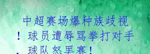 中超赛场爆种族歧视!球员遭辱骂拳打对手,球队怒罢赛!