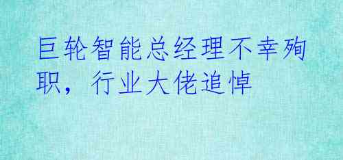 巨轮智能总经理不幸殉职,行业大佬追悼