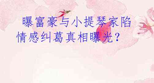 曝富豪与小提琴家陷情感纠葛真相曝光?