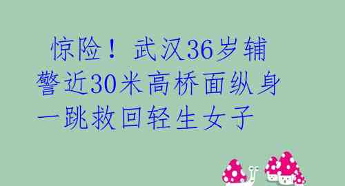  惊险！武汉36岁辅警近30米高桥面纵身一跳救回轻生女子 