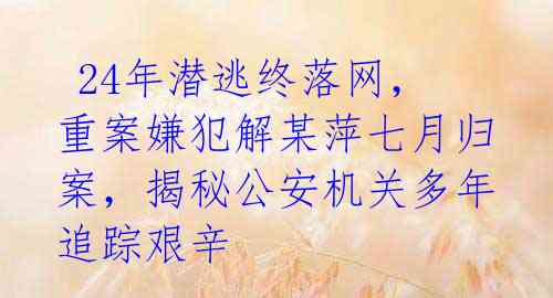 24年潜逃终落网,重案嫌犯解某萍七月归案,揭秘公安机关多年追踪艰辛
