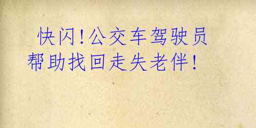 快闪!公交车驾驶员帮助找回走失老伴!